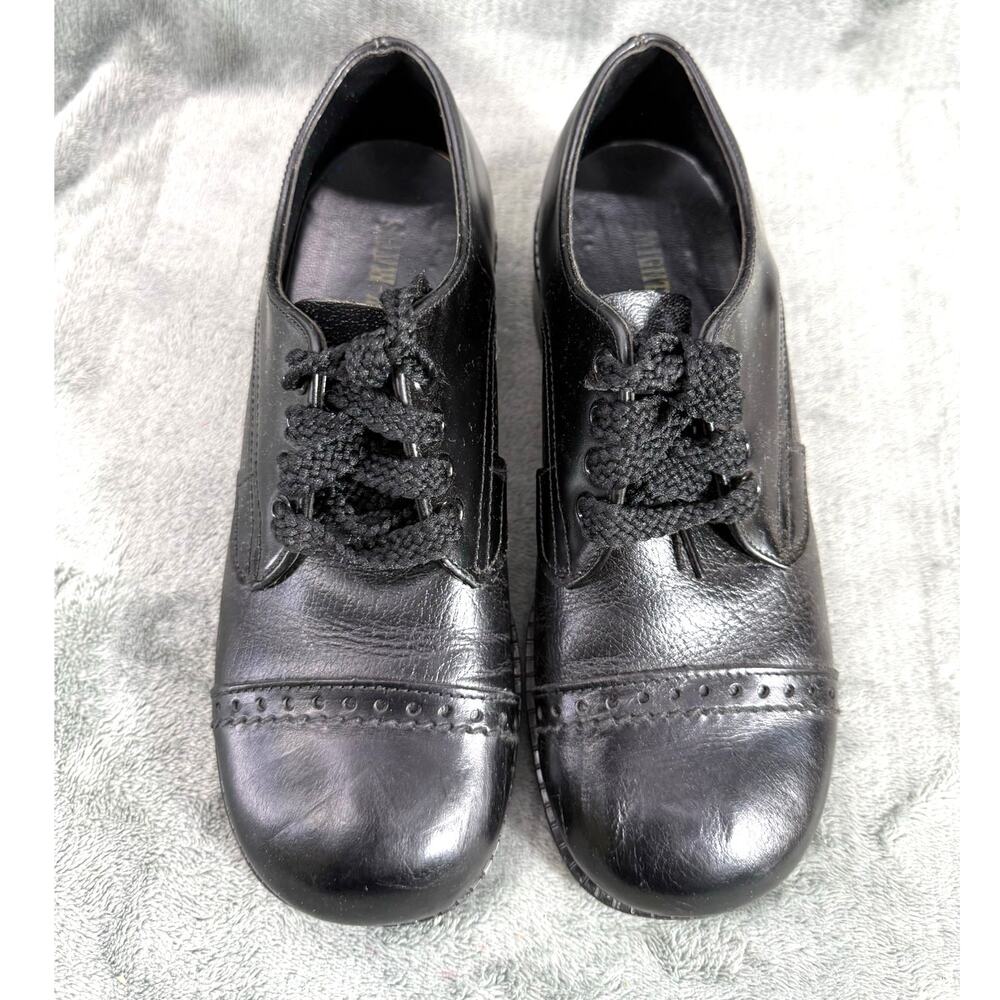 Vintage Sears Black Leather Cap Toe Oxford Kids Size 6.5D with Original Box
